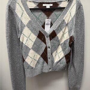American Eagle Outfitters Gray Argyle Cardigan